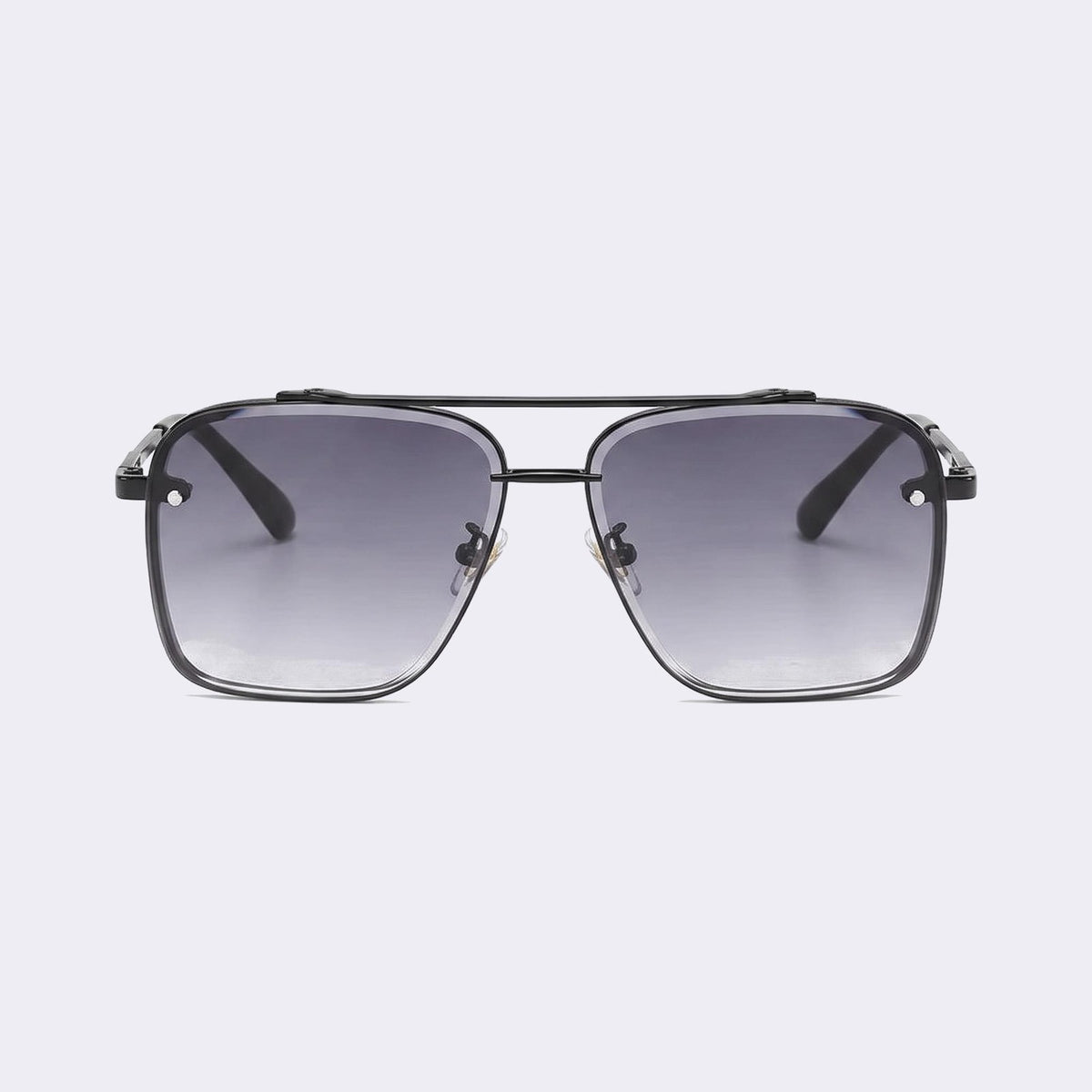 Square aviator sunglasses with a black metal frame and grey gradient lens, front view — Nordik — Velezeco #opt1_2