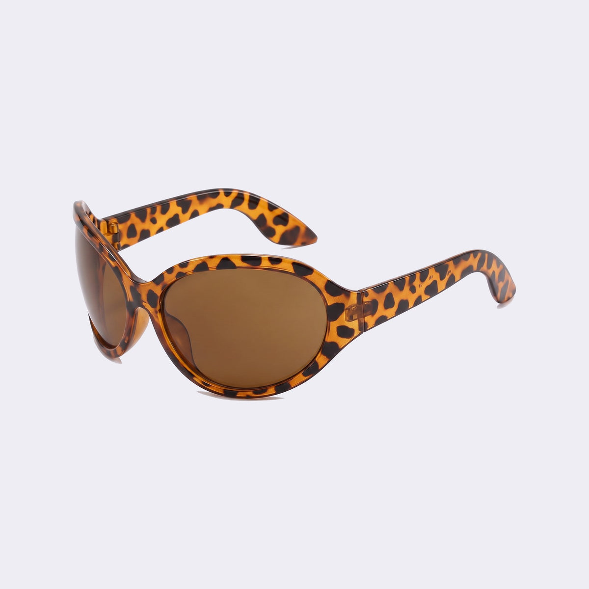 Three-quarter view of the Barcelona bug-eye with leopard print frame and brown lenses and curved wraparound temples — Velezeco #opt1_6