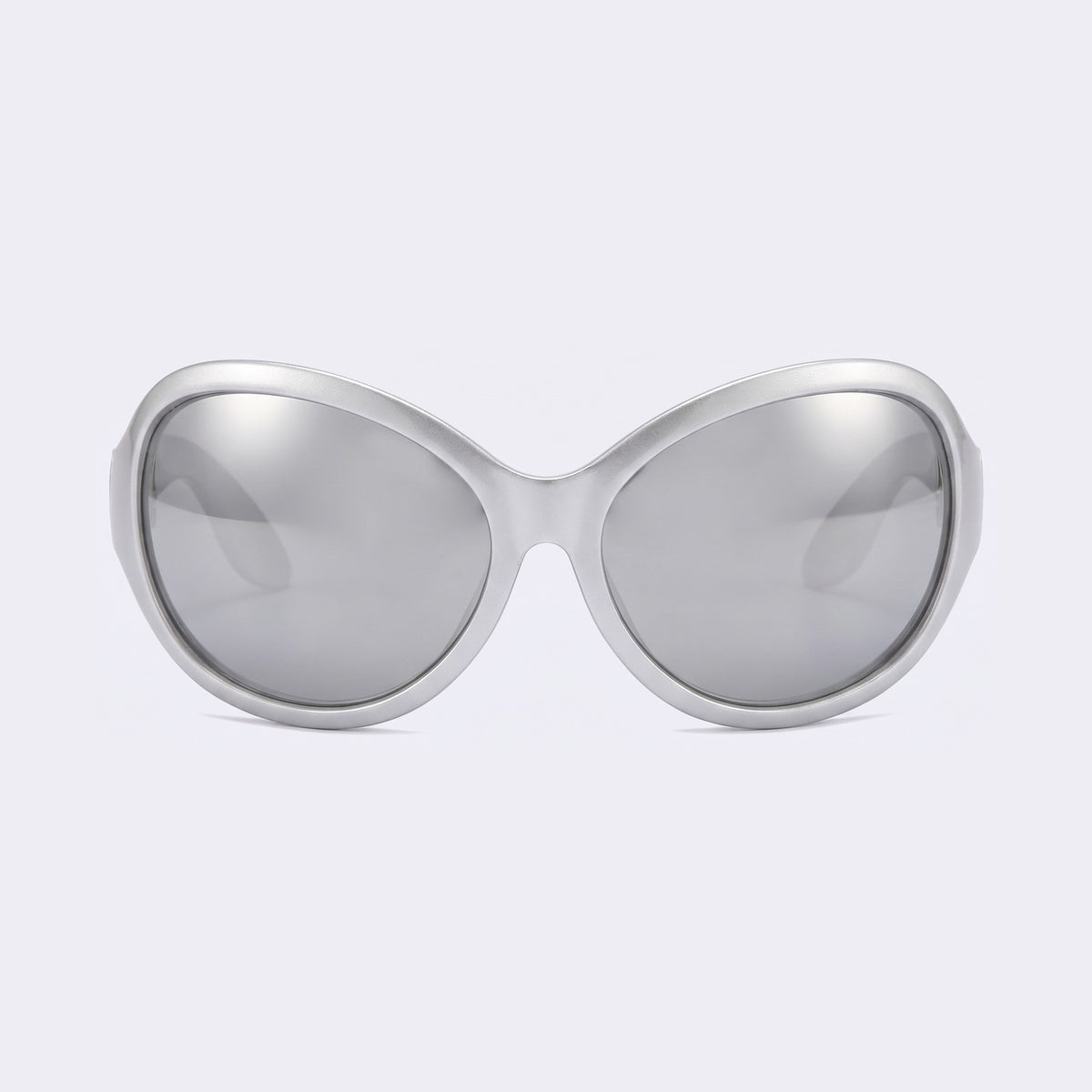 Bug-eye wraparound sunglasses with silver frame and silver mirror lenses, front view — Barcelona — Velezeco #opt1_8