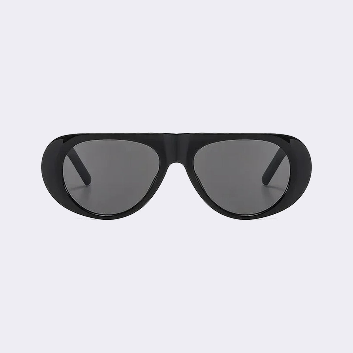 Oval goggle sunglasses with a black frame and grey lenses, front view — Cortina — Velezeco #opt1_1