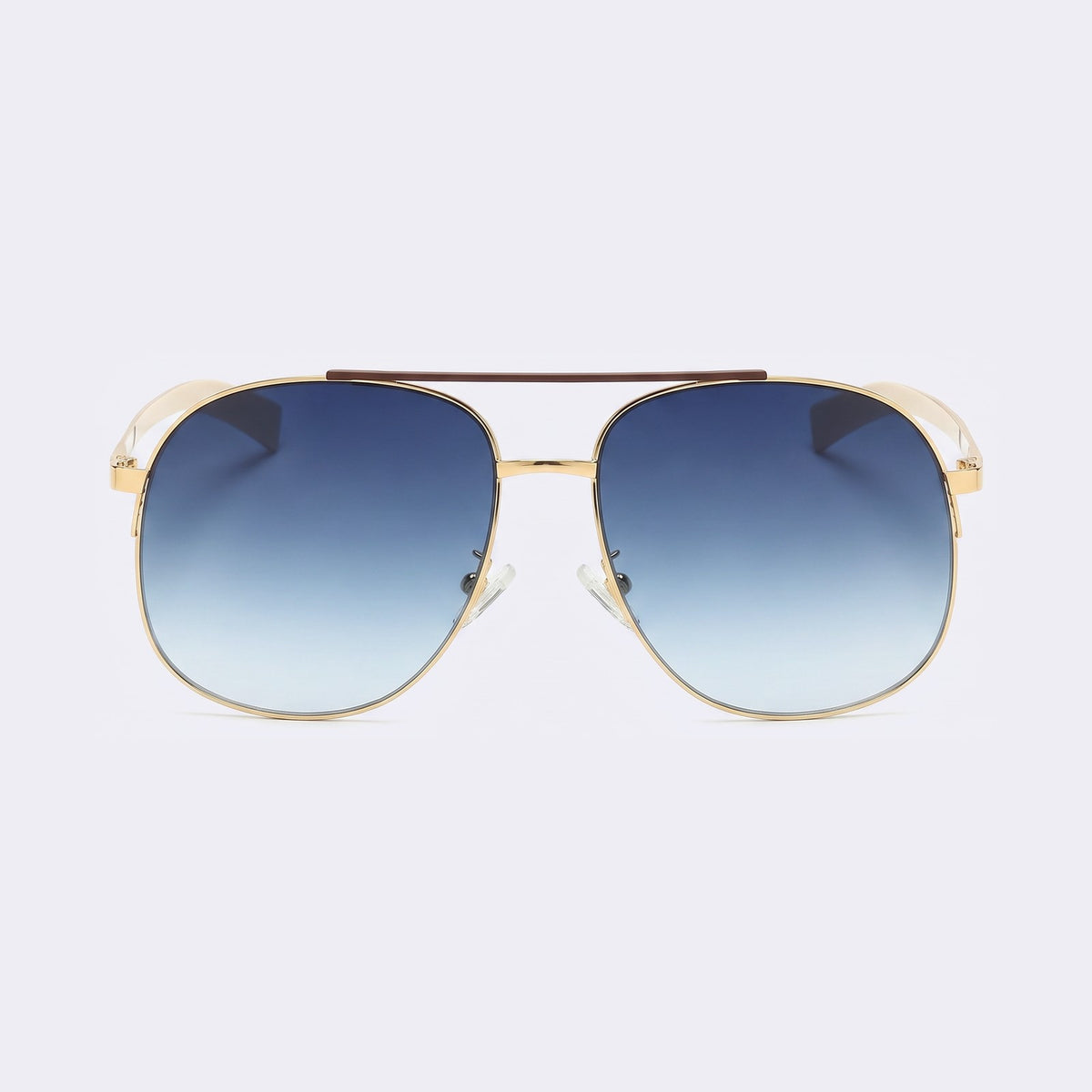 Oversized aviator sunglasses with gold double bridge and gradient blue lenses, front view — Dubai — Velezeco #opt1_5