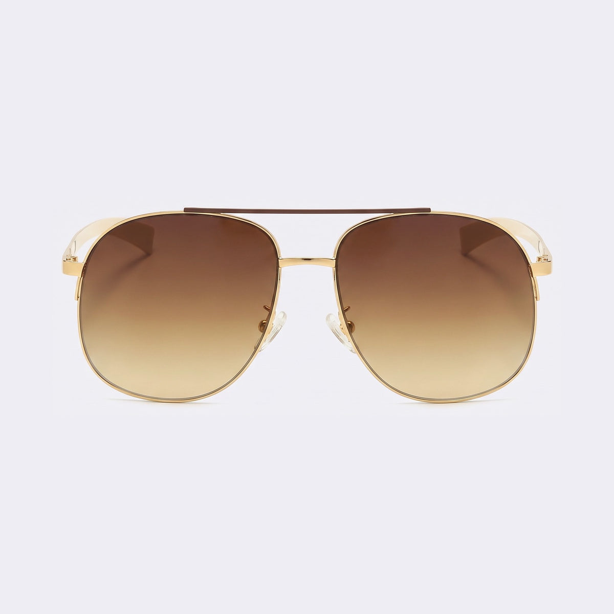 Oversized aviator sunglasses with gold double bridge and gradient brown lenses, front view — Dubai — Velezeco #opt1_6