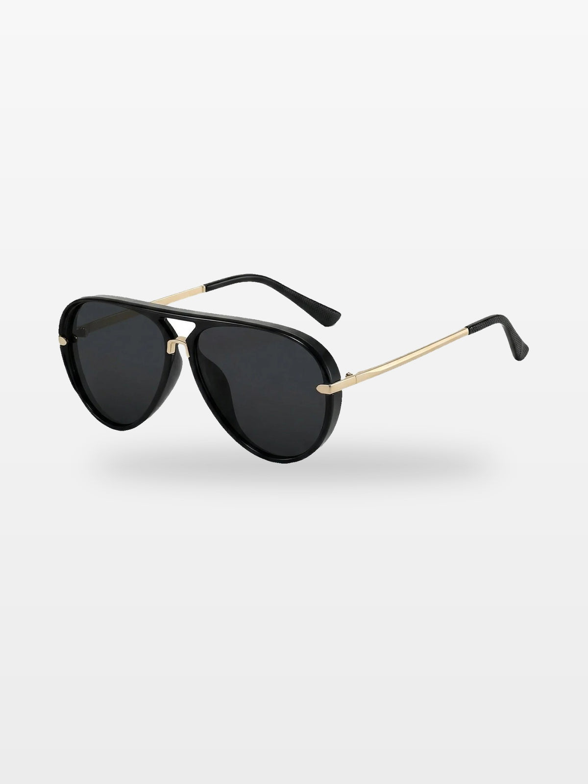 Aviator sunglasses in Black with black smoke lenses, three-quarter view — Elysia — Velezeco #opt1_2