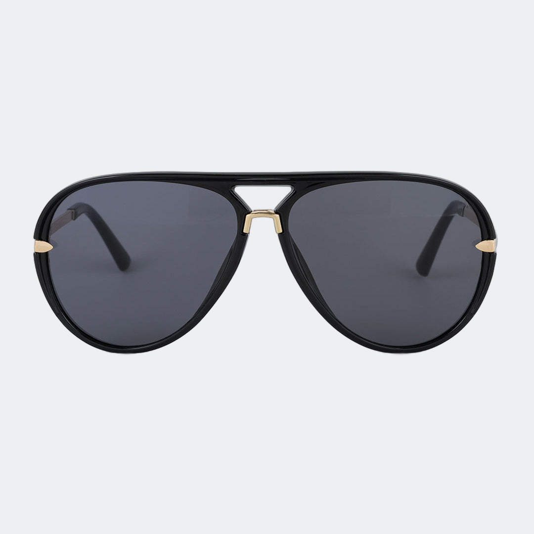 Aviator sunglasses in Black Smoke with smoke lenses, front view — Elysia — Velezeco