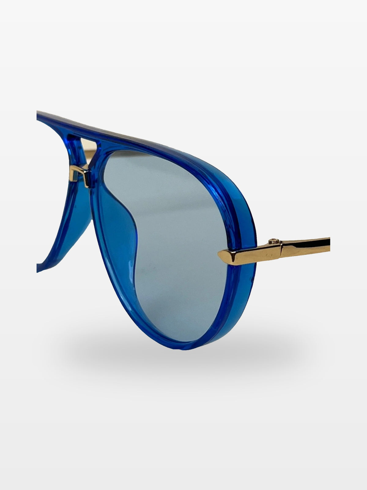 Aviator sunglasses in Blue with blue lenses, close-up angled view — Elysia — Velezeco #opt1_6