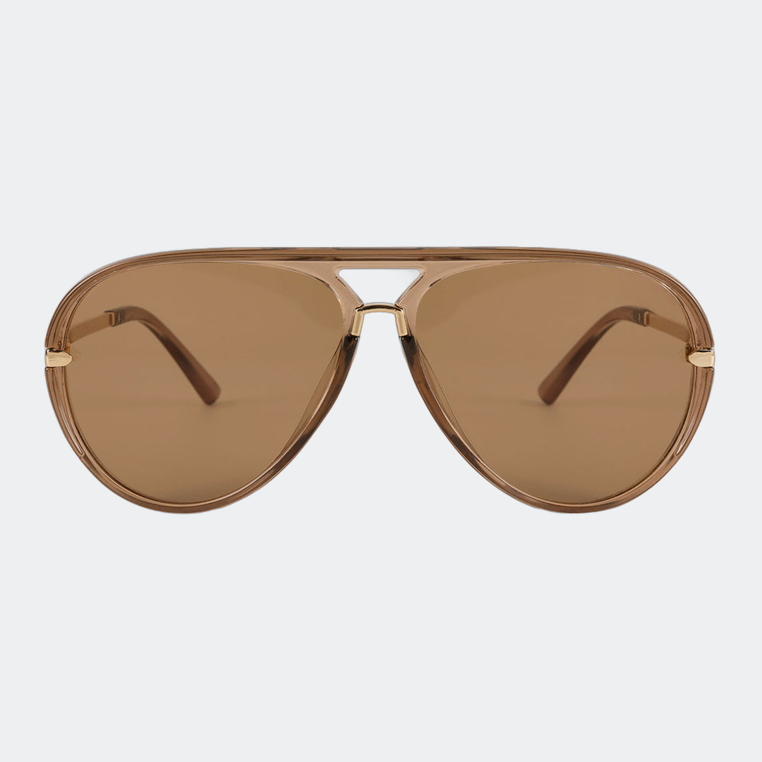 Aviator sunglasses in Brown with brown lenses, front view — Elysia — Velezeco