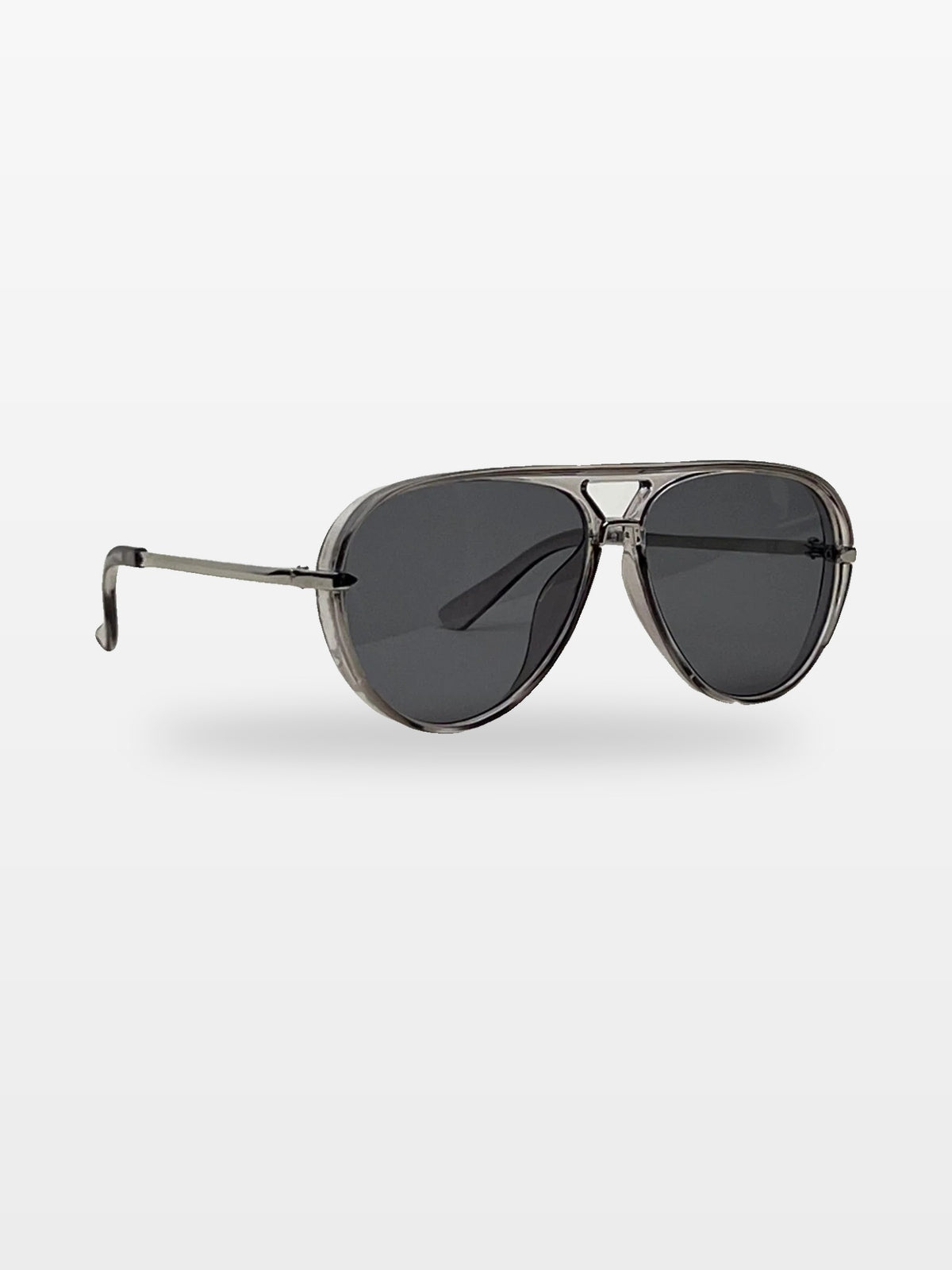 Aviator sunglasses in Grey with grey smoke lenses, side view — Elysia — Velezeco #opt1_5