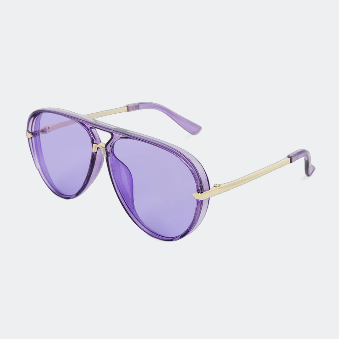 Aviator sunglasses in Purple with purple lenses, angled view — Elysia — Velezeco