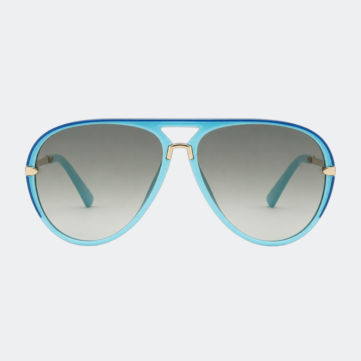 Aviator sunglasses in Turquoise with green gradient lenses, front view — Elysia — Velezeco
