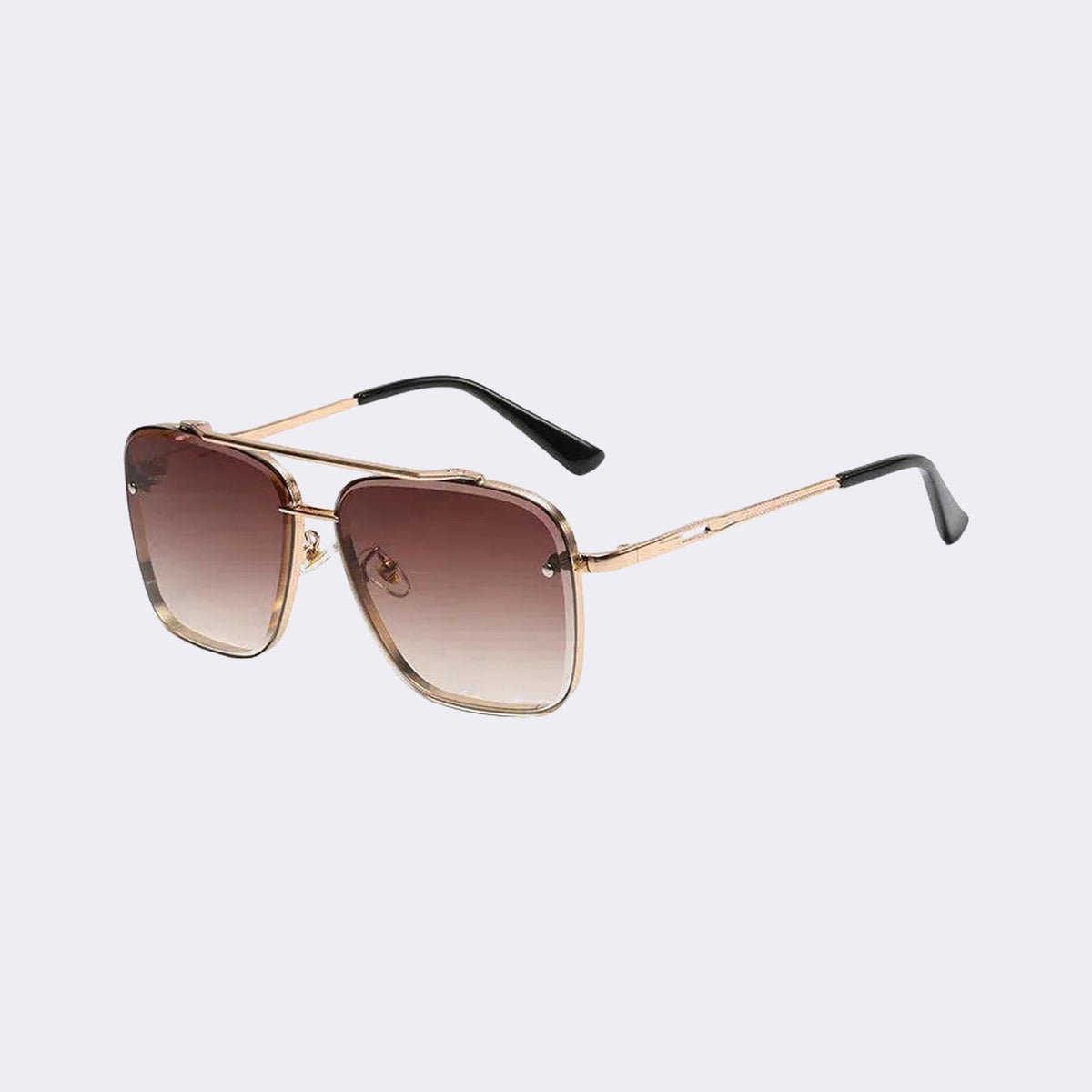 Three-quarter view of the Nordik aviator with a gold metal frame and brown gradient lens — Velezeco #opt1_1