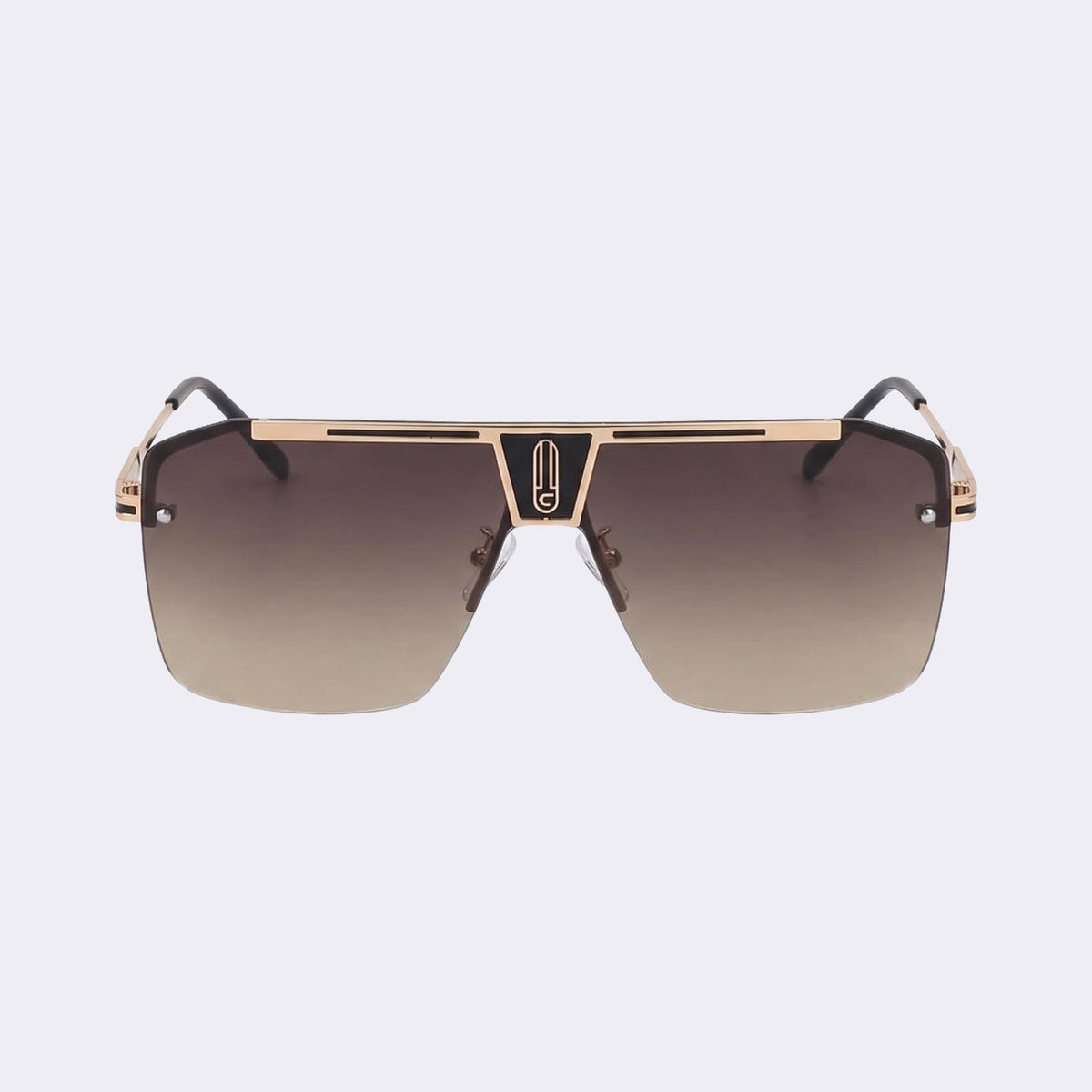 One-piece shield aviator sunglasses with a gold frame and warm coffee beige gradient lens, front view — Alpine — Velezeco #opt1_4