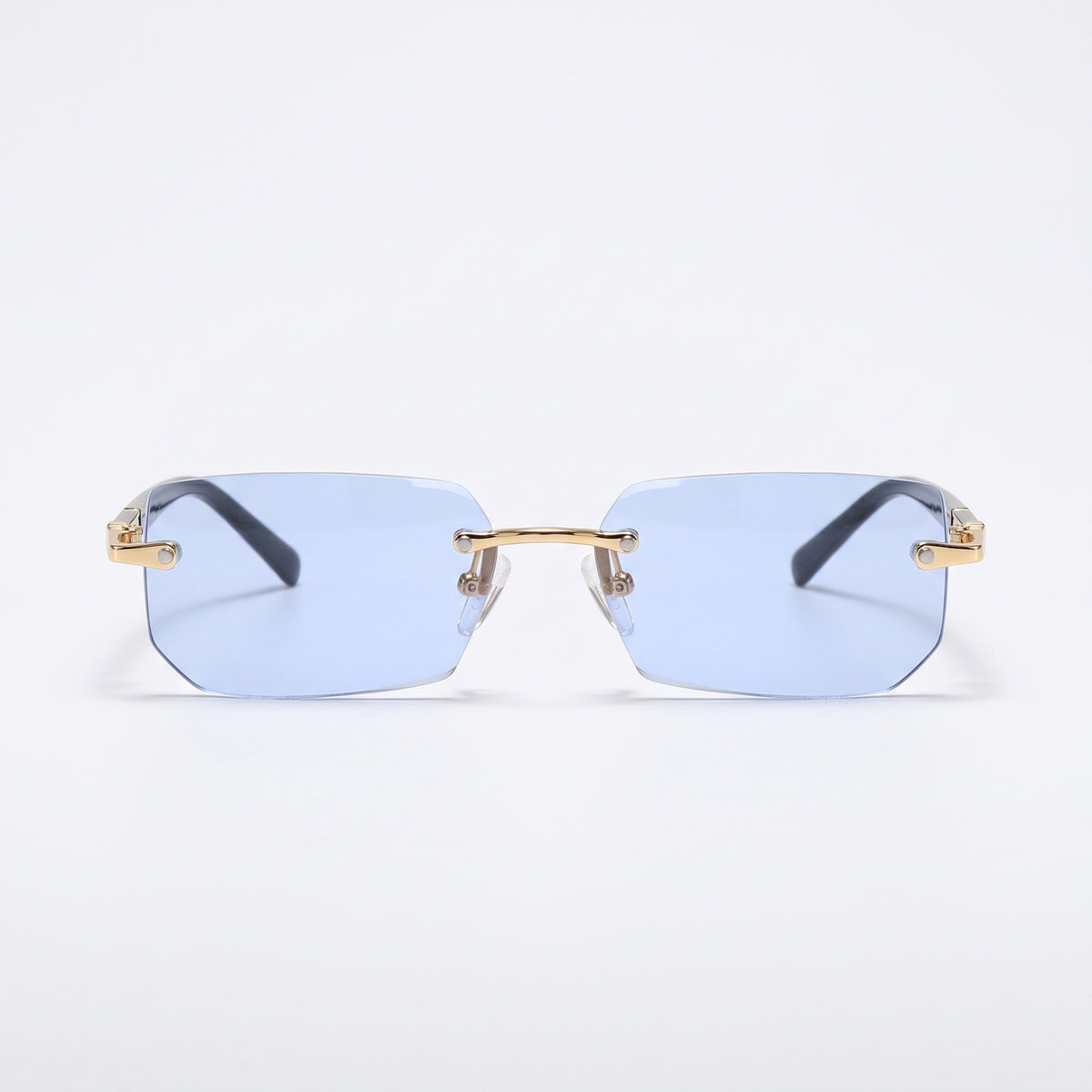 Hills rimless rectangular sunglasses with light blue lenses, front view · Velezeco #opt1_2