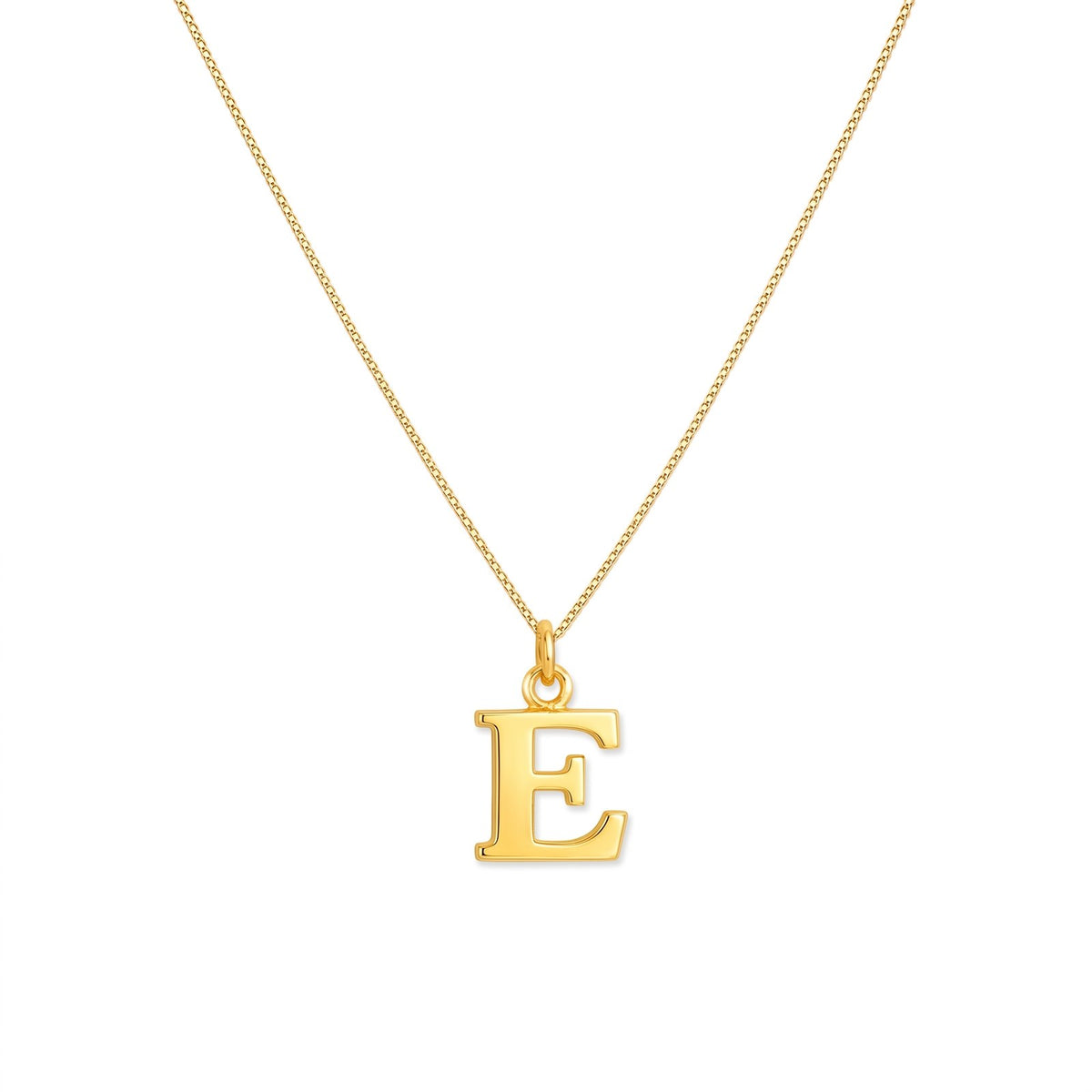 Gold initial E necklace on a fine chain · Velezeco #opt1_5