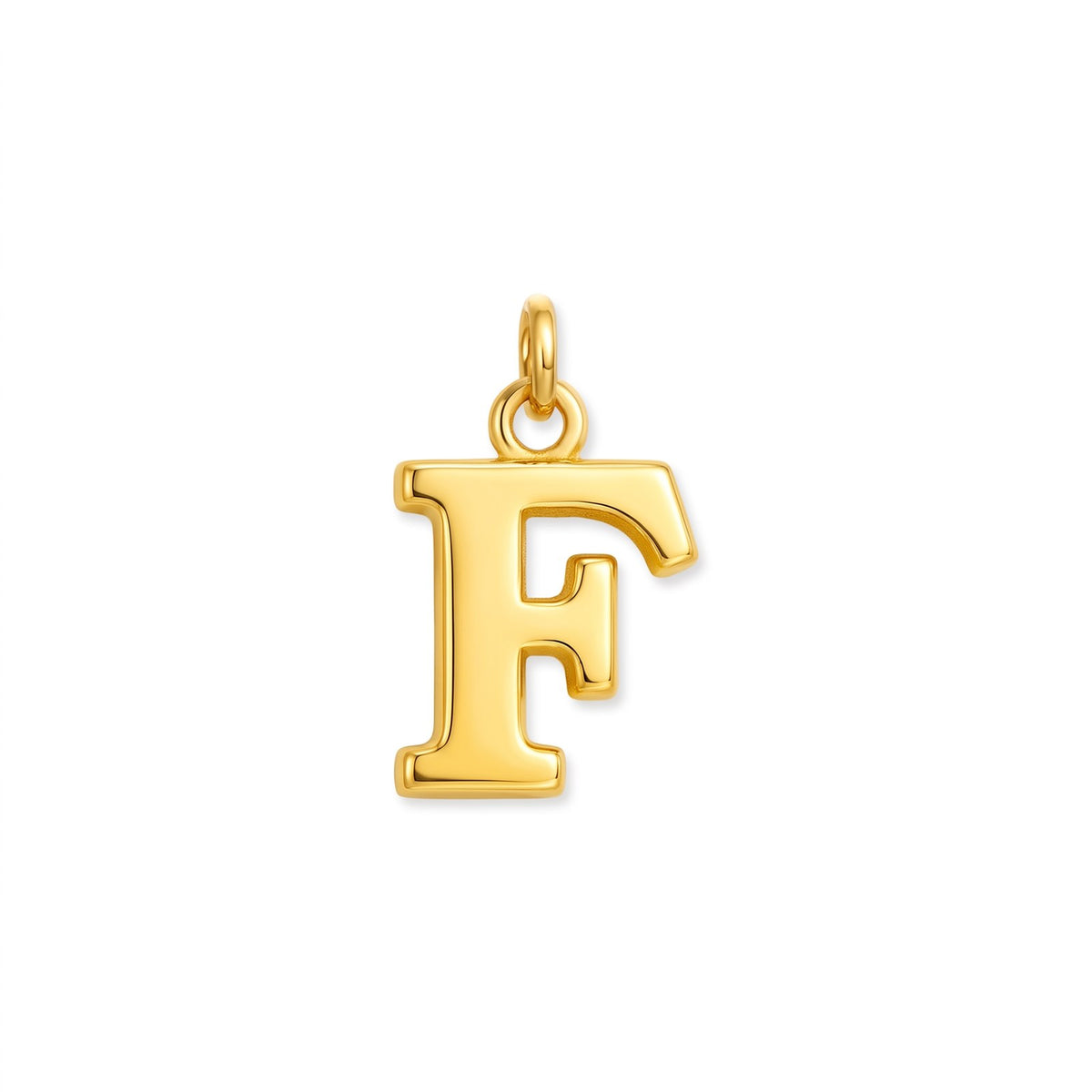 Gold initial pendant, letter F, on white · Velezeco #opt1_6