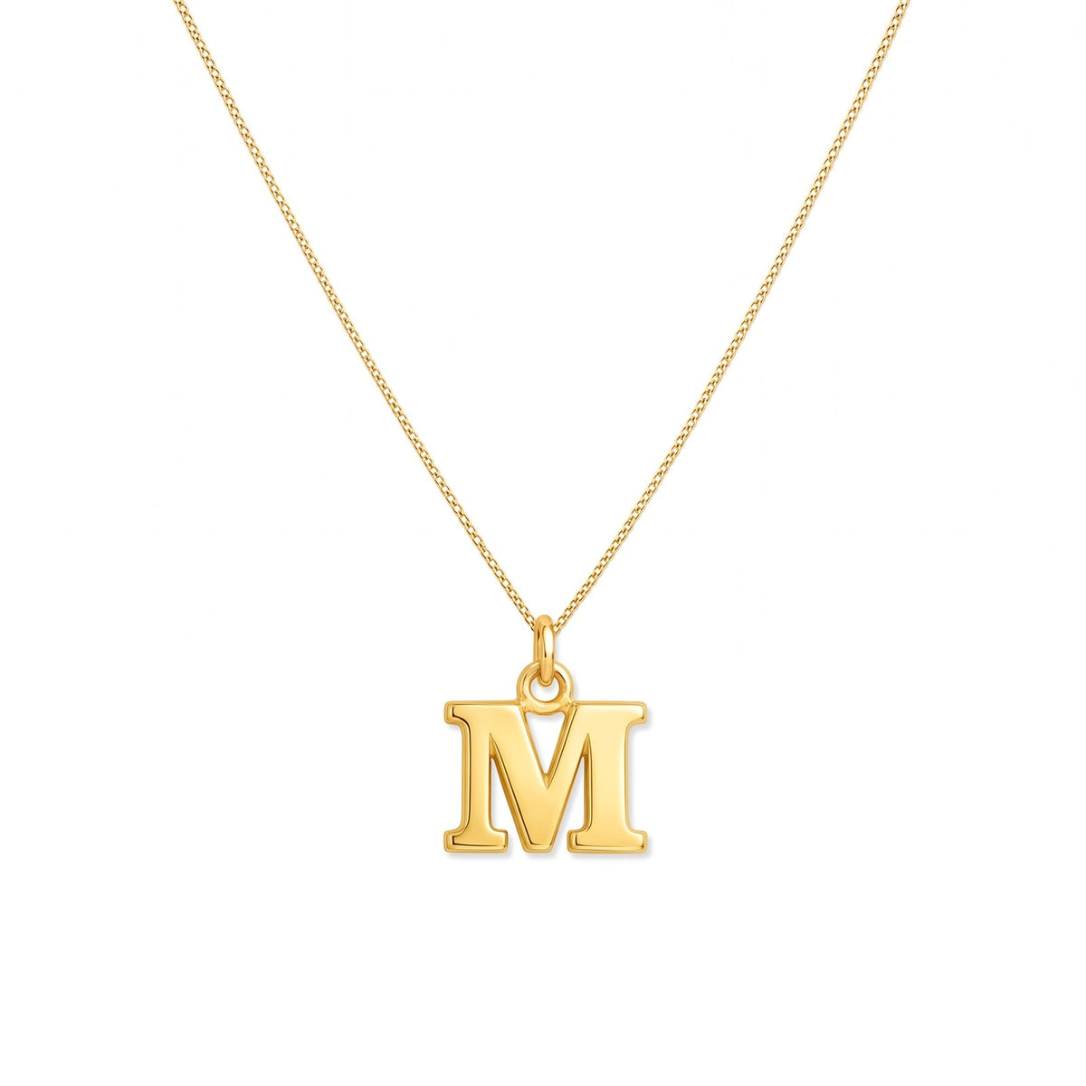 Gold initial M necklace on a fine chain · Velezeco #opt1_13