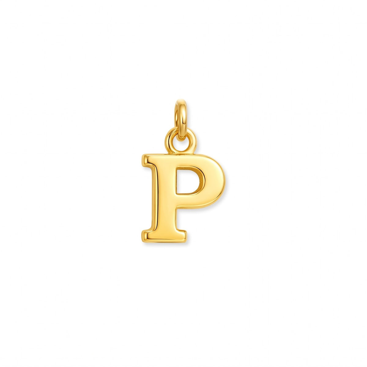 Gold initial pendant, letter P, on white · Velezeco #opt1_16