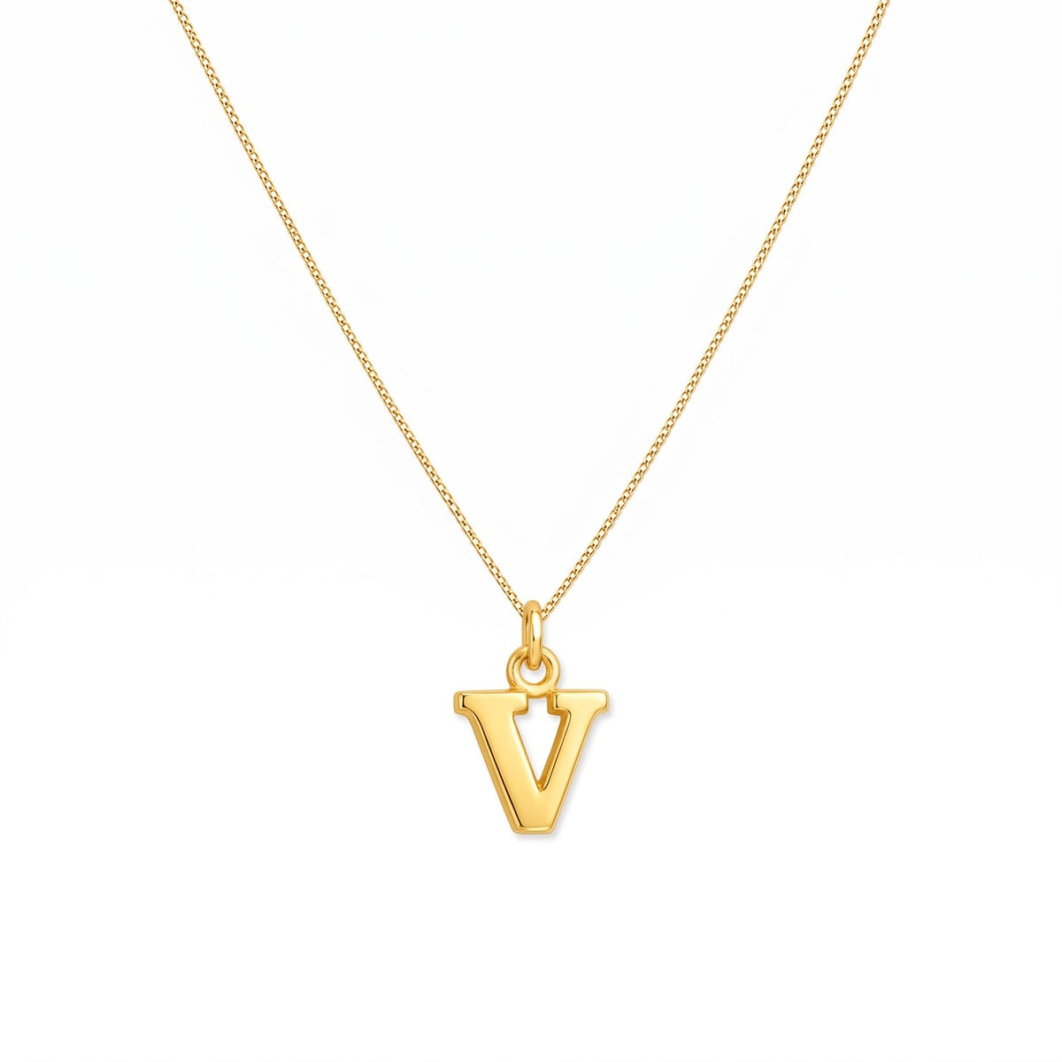 Gold initial V necklace on a fine chain · Velezeco #opt1_22