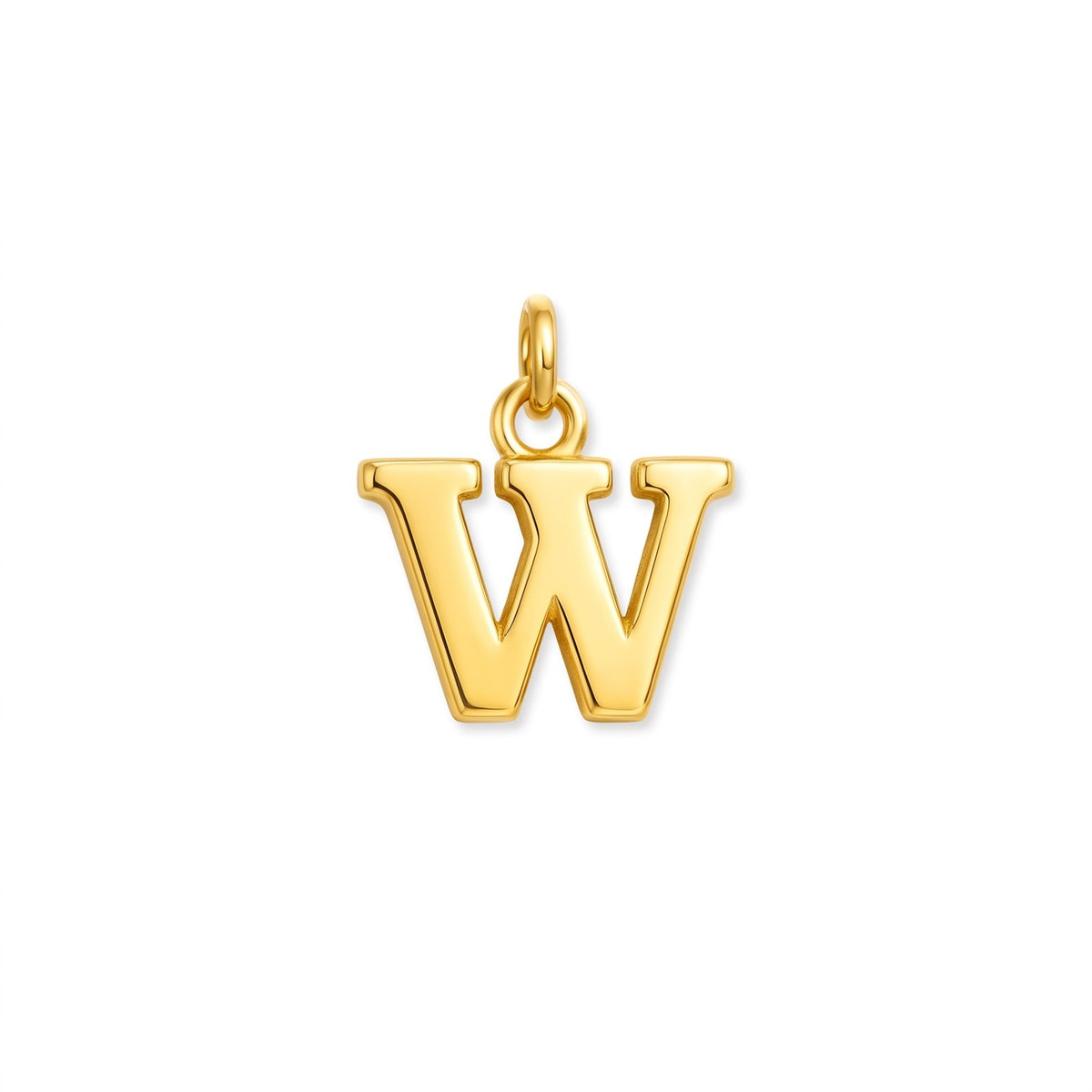Gold initial pendant, letter W, on white · Velezeco #opt1_23