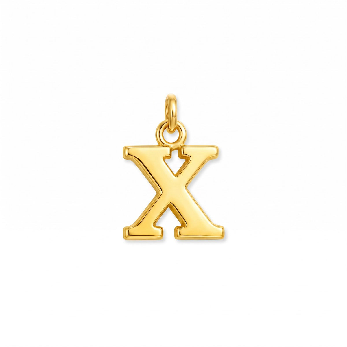 Gold initial pendant, letter X, on white · Velezeco #opt1_24