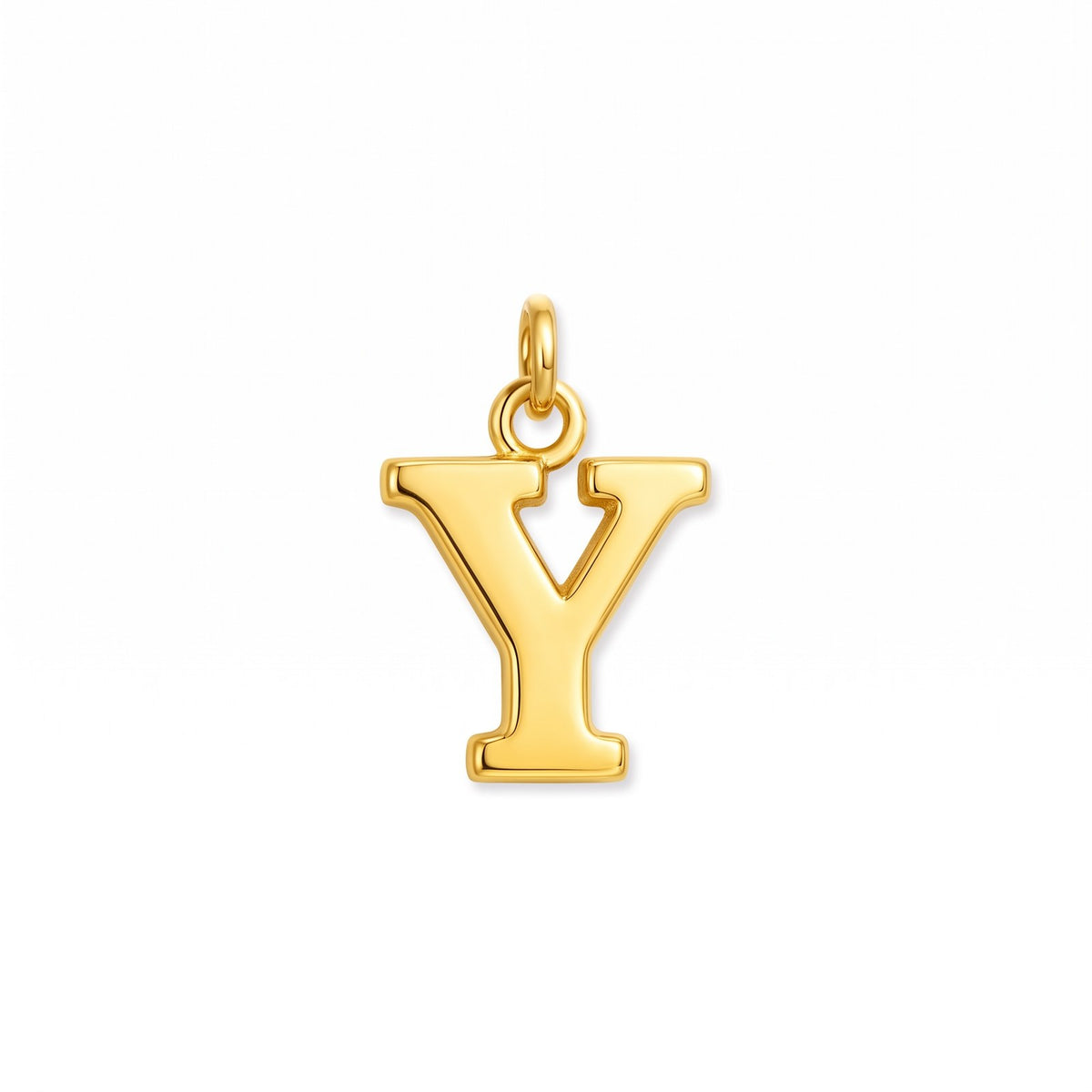 Gold initial pendant, letter Y, on white · Velezeco #opt1_25