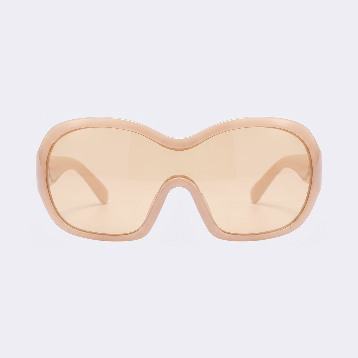 Y2K shield sunglasses with champagne beige frame and peach lens, front view — Marrakech — Velezeco #opt1_3