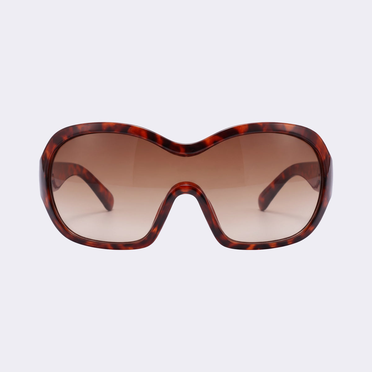 Y2K shield sunglasses with tortoiseshell frame and gradient brown lens, front view — Marrakech — Velezeco #opt1_1