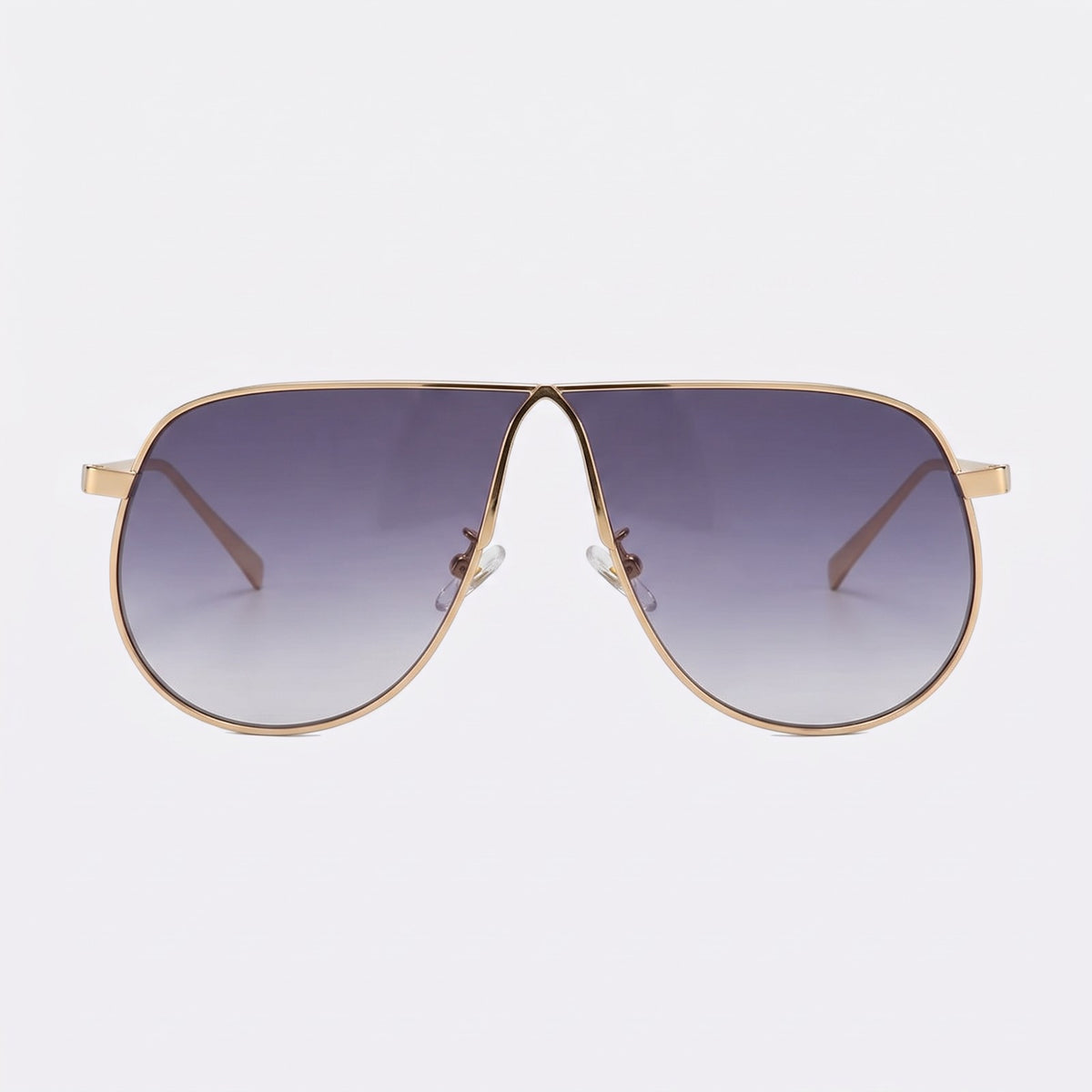 Mirage oversized gold shield aviator sunglasses with grey gradient lenses, Double Gray, front view · Velezeco #opt1_2