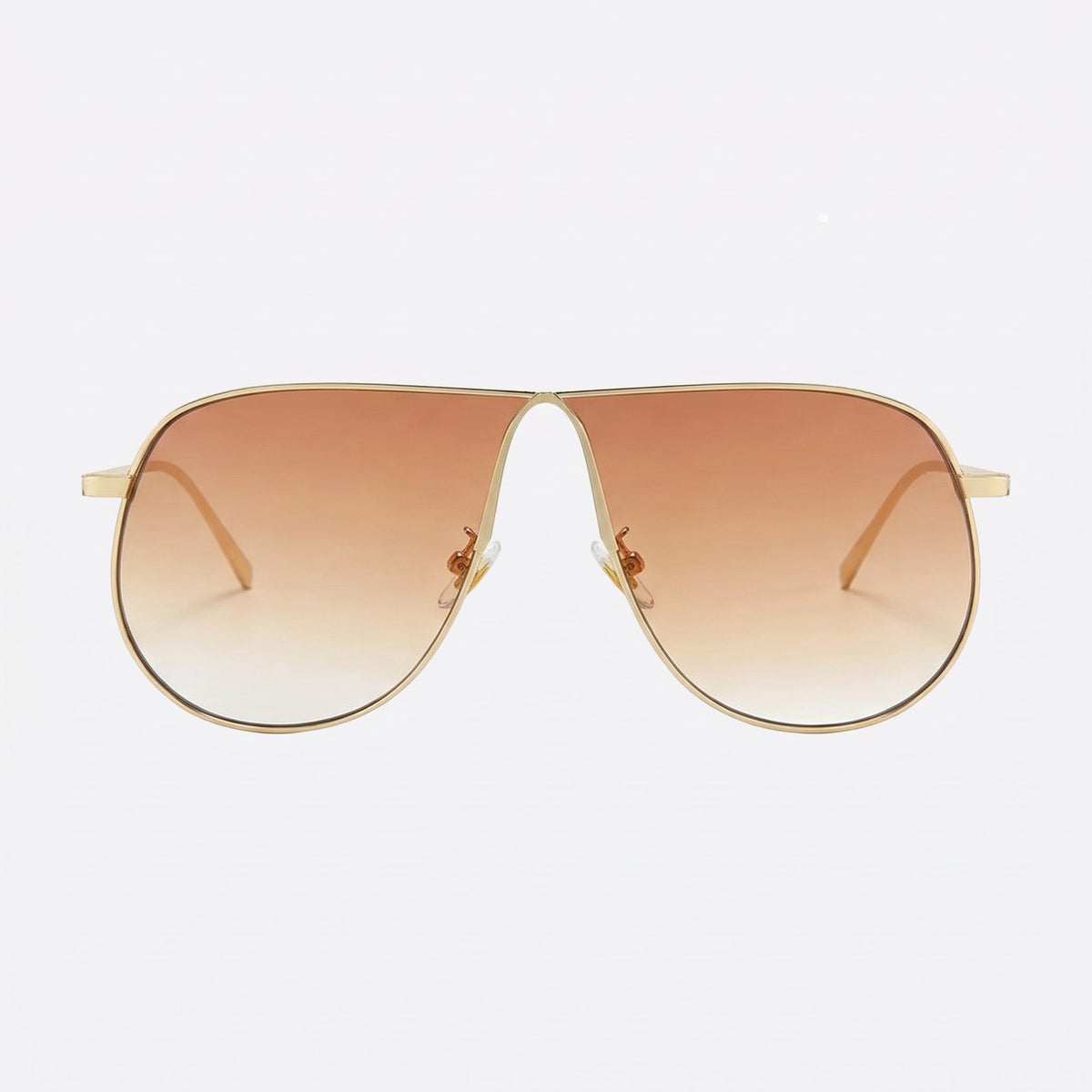Mirage oversized gold shield aviator sunglasses with brown gradient lenses, Gold Gray, front view · Velezeco #opt1_6