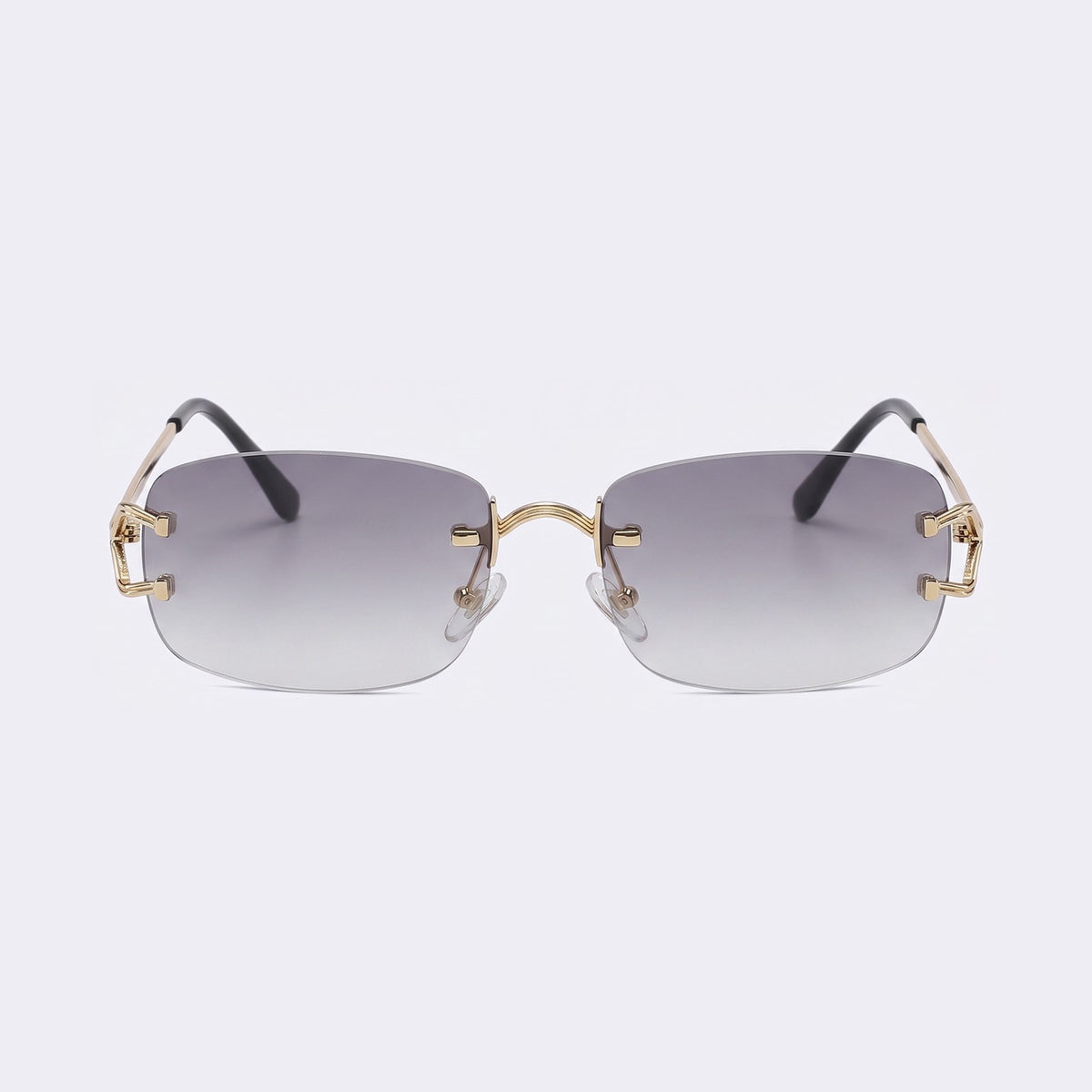 Rimless rectangular sunglasses with gold metal details and gradient grey lenses, front view — Moritz — Velezeco #opt1_3
