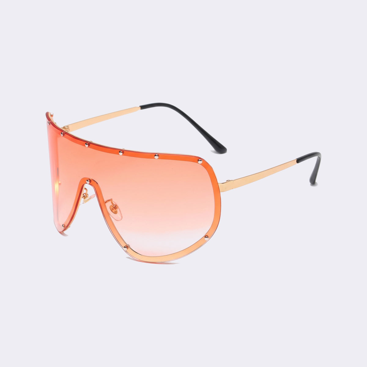 Three-quarter view of the gold studded rim and pink gradient lens showing the studded metal rim — Mykonos — Velezeco #opt1_5