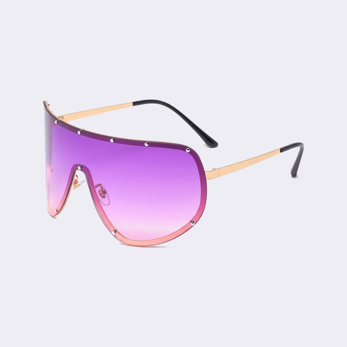 Three-quarter view of the gold studded rim and purple-to-pink gradient lens showing the studded metal rim — Mykonos — Velezeco #opt1_6