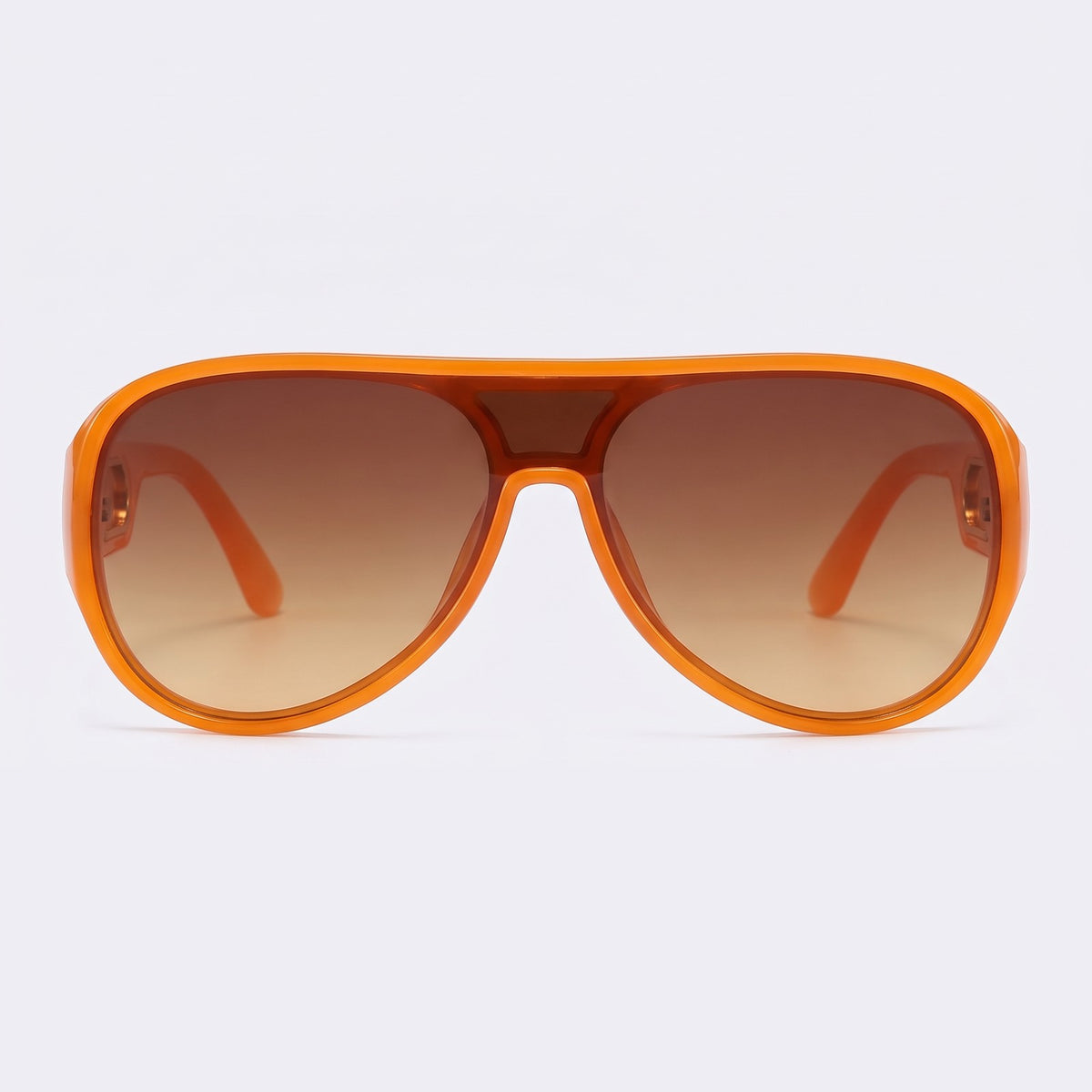 Oversized shield sunglasses with orange frame and brown gradient lens, front view — Portofino — Velezeco #opt1_1