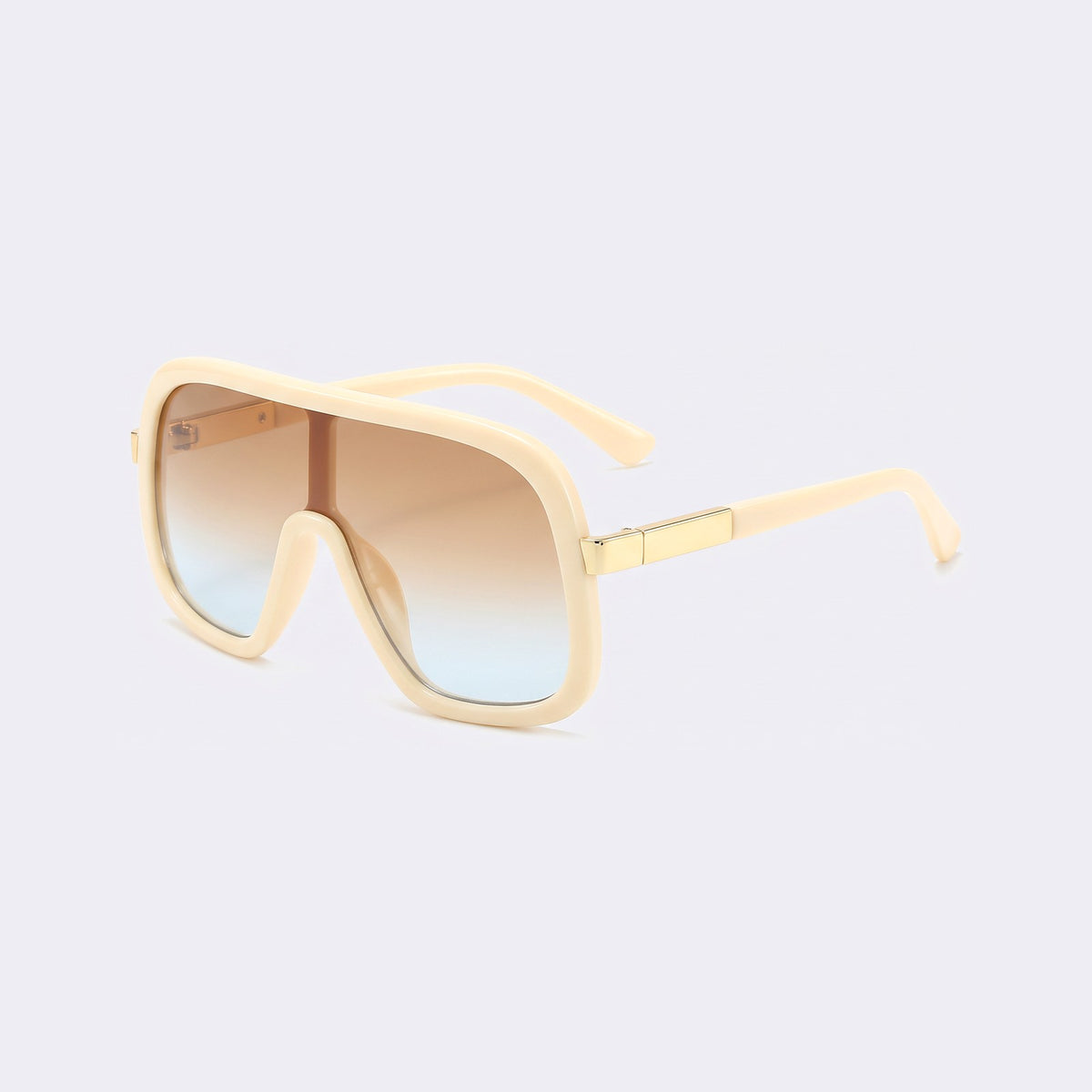 Three-quarter view of the cream beige frame and brown-to-blue gradient lens showing the gold hinge detail — Saint-Tropez — Velezeco #opt1_6
