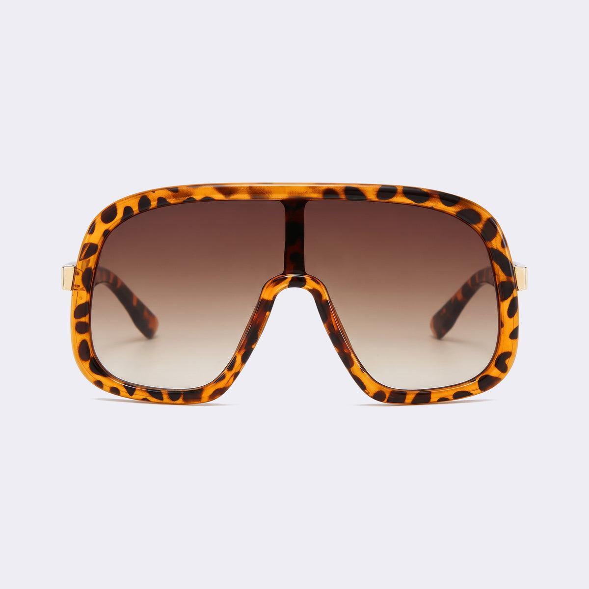 Oversized shield sunglasses with leopard print frame and gradient brown lens, front view — Saint-Tropez — Velezeco #opt1_3