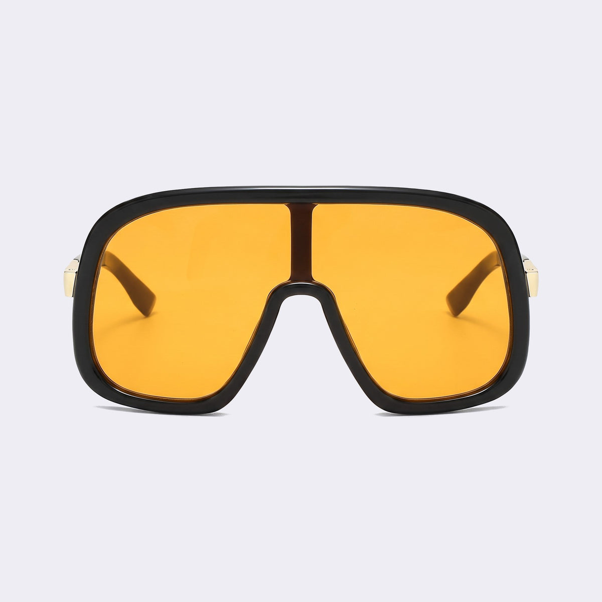 Oversized shield sunglasses with glossy black frame and orange lens, front view — Saint-Tropez — Velezeco #opt1_5