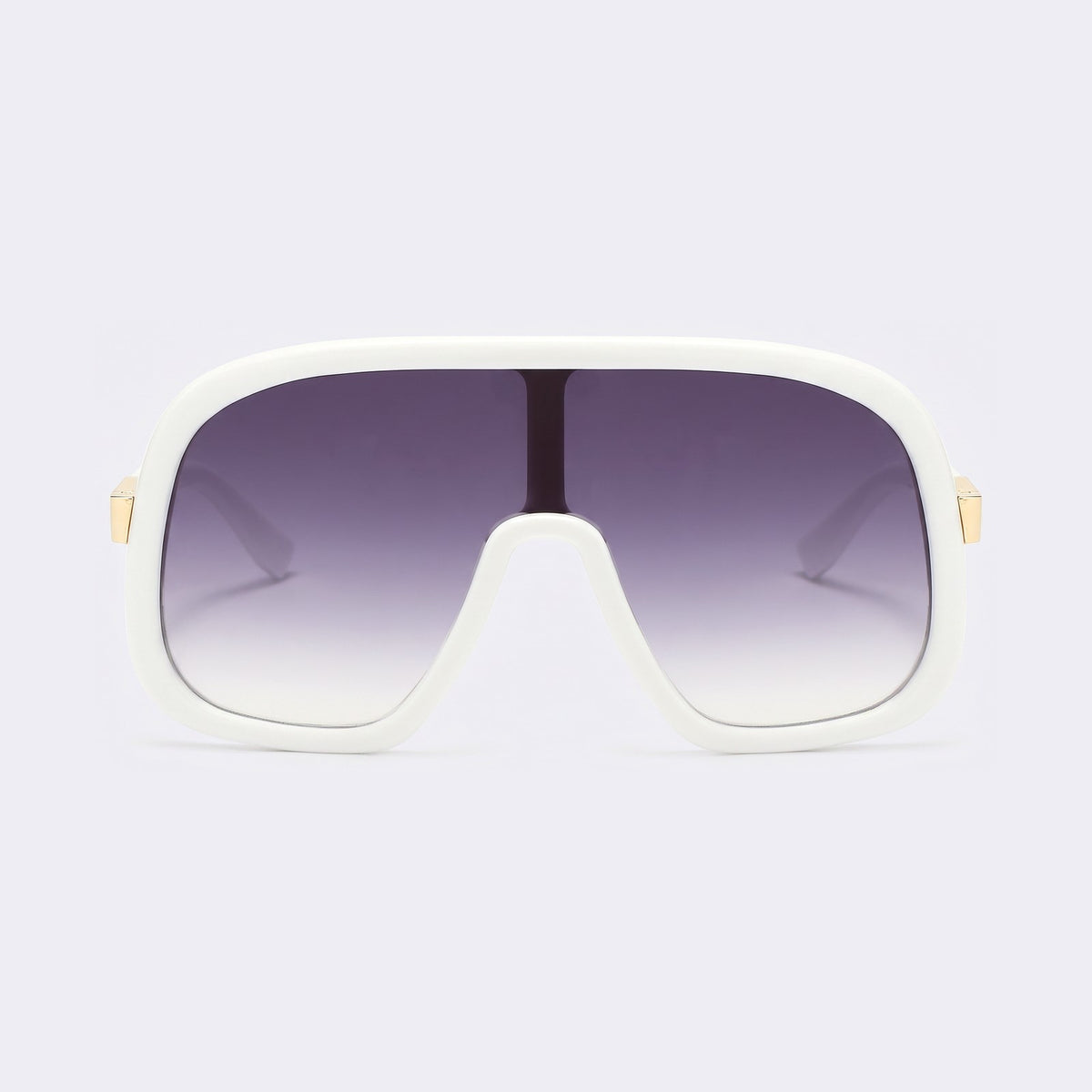 Oversized shield sunglasses with white frame and gradient grey lens, front view — Saint-Tropez — Velezeco #opt1_7