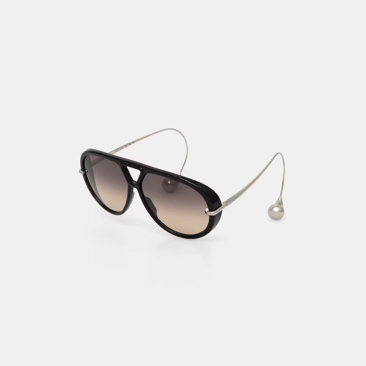 The Nimbus oversized black aviator sunglasses with grey gradient lenses, triangle bridge and silver drop temples — Velezeco #opt1_2