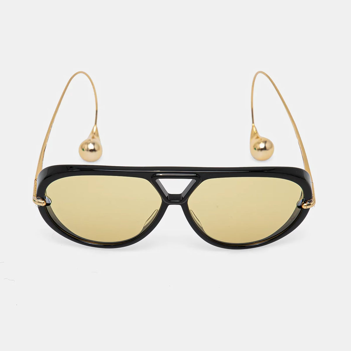 Black acetate aviator sunglasses with yellow lenses and gold teardrop temple tips — The Nimbus by Velezeco #opt1_1