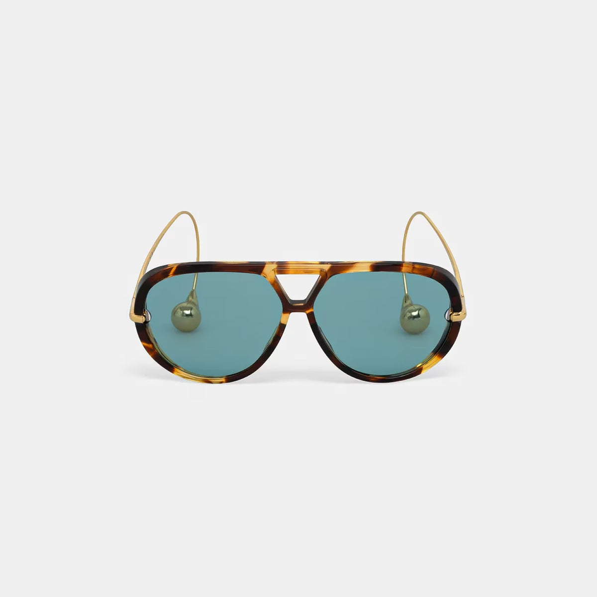 The Nimbus oversized tortoiseshell aviator sunglasses with blue lenses, triangle bridge and gold drop temples — Velezeco #opt1_5