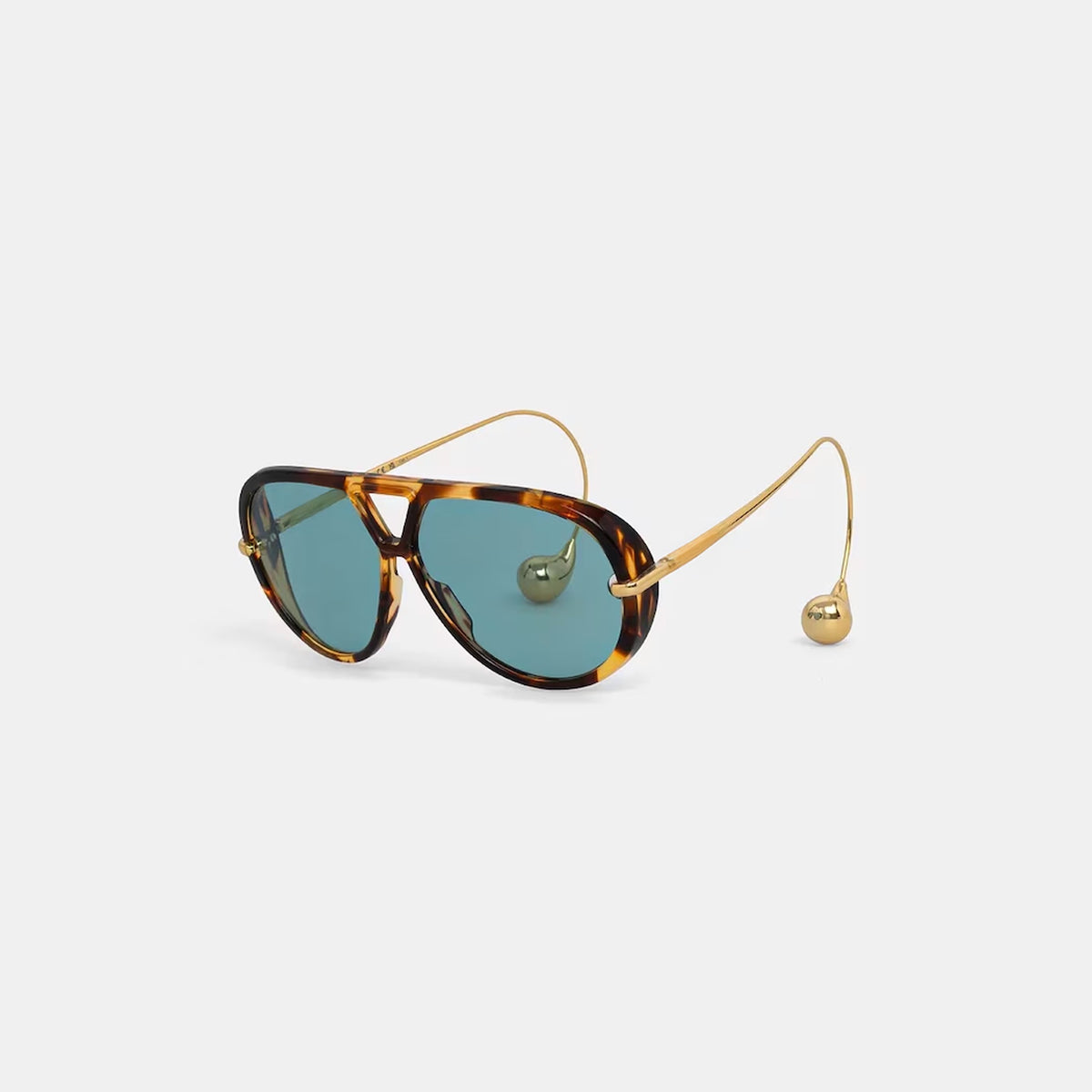 Havana tortoiseshell aviator sunglasses with blue tinted lenses and gold teardrop temple tips — The Nimbus by Velezeco #opt1_5
