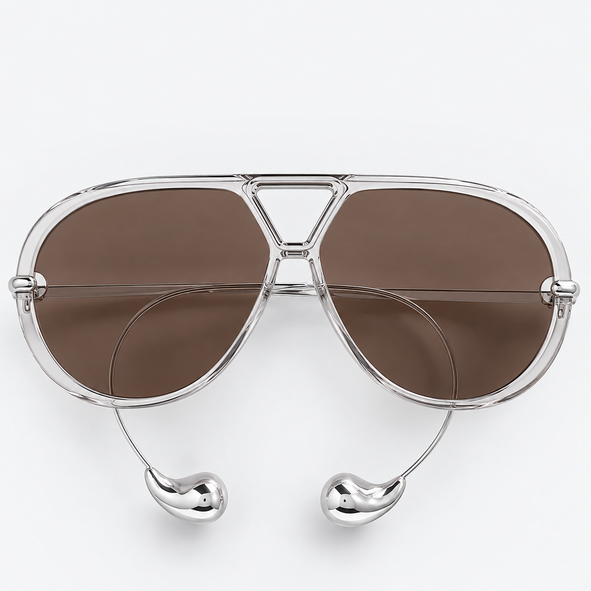 The Nimbus white oversized aviator sunglasses with gold drop temples, studio photo — Velezeco #opt1_6