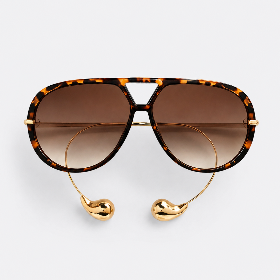 Aviator sunglasses temple and hinge detail — The Nimbus — Velezeco — Havana#opt1_4
