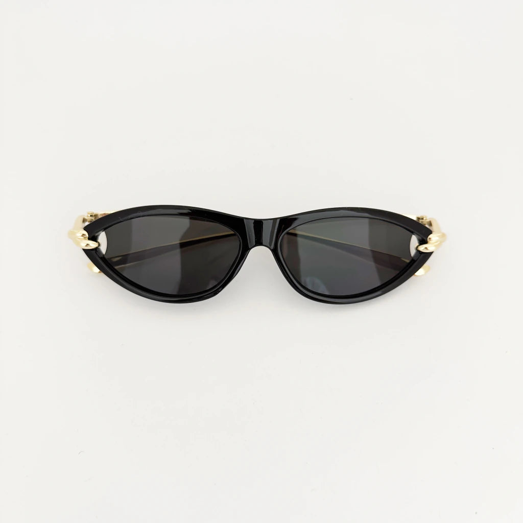 VELEZECO Santorini black cat-eye sunglasses with dark lenses and gold details – front view — Black#opt1_2
