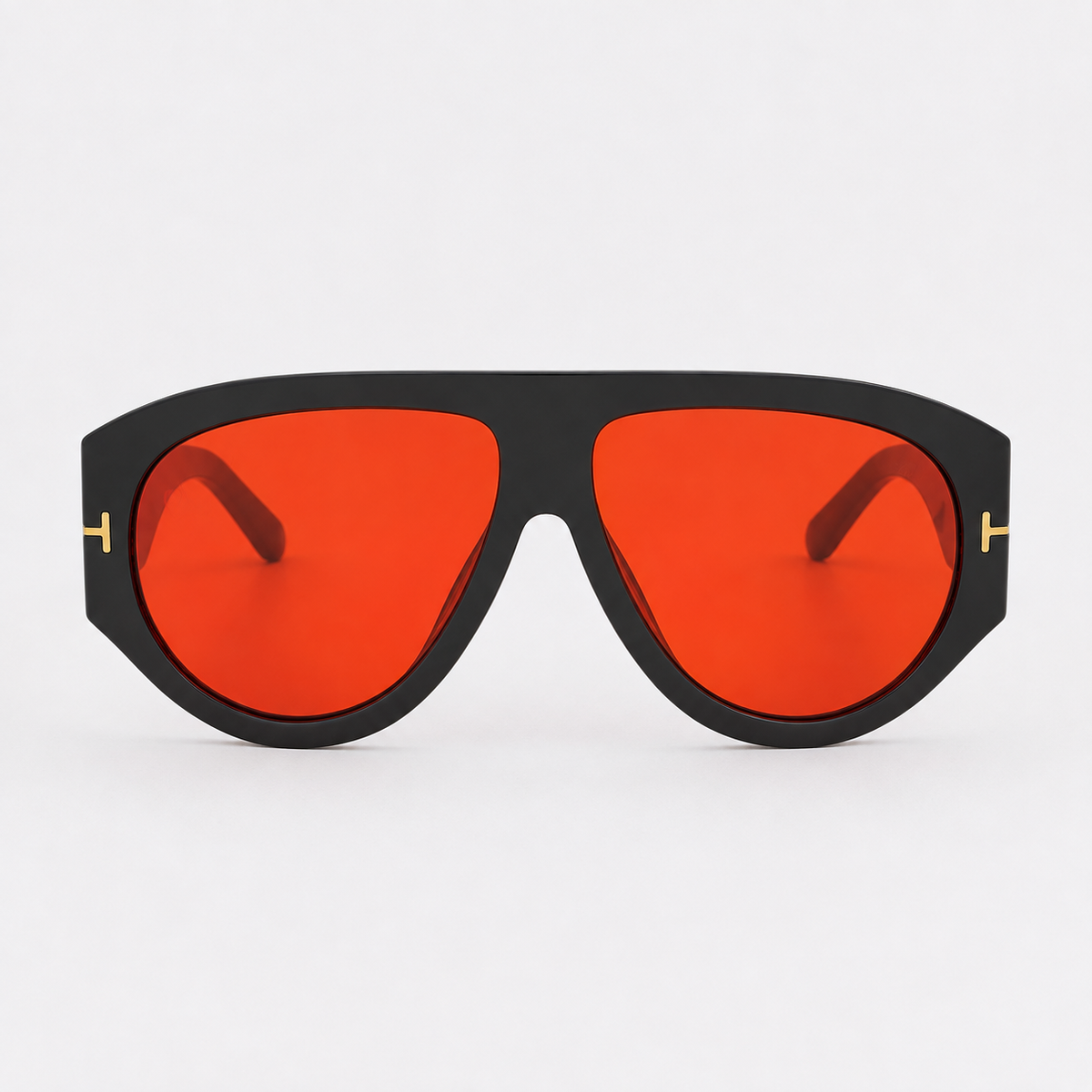 VELEZECO Veneza black oversized aviator sunglasses with red lenses and gold details, front view · Red #opt1_4
