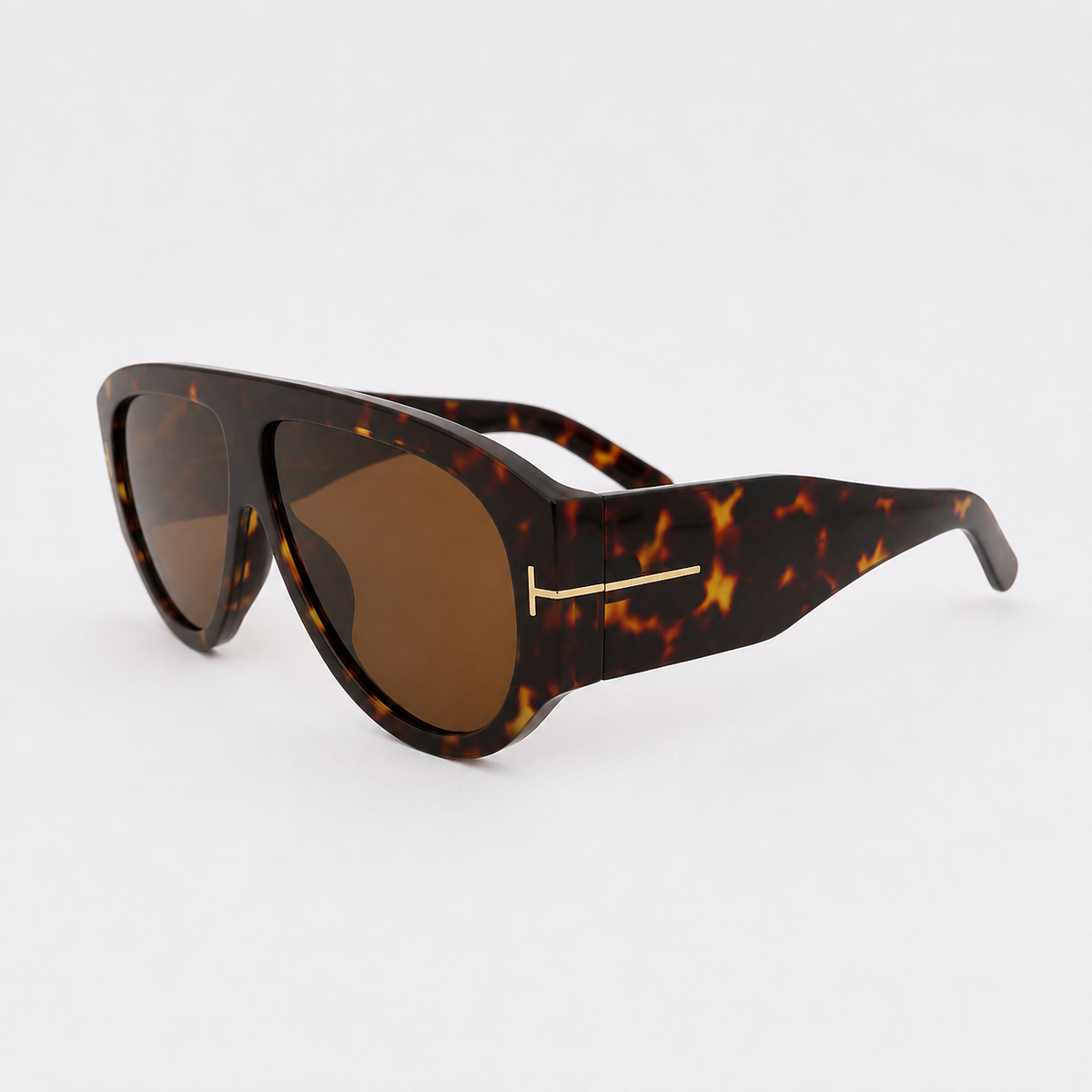 VELEZECO Veneza tortoiseshell oversized aviator sunglasses with brown lenses and gold details, side view · Tortoiseshell #opt1_2