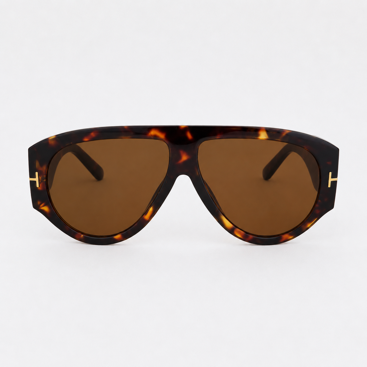 VELEZECO Veneza tortoiseshell oversized aviator sunglasses with brown lenses and gold details, front view · Tortoiseshell #opt1_2