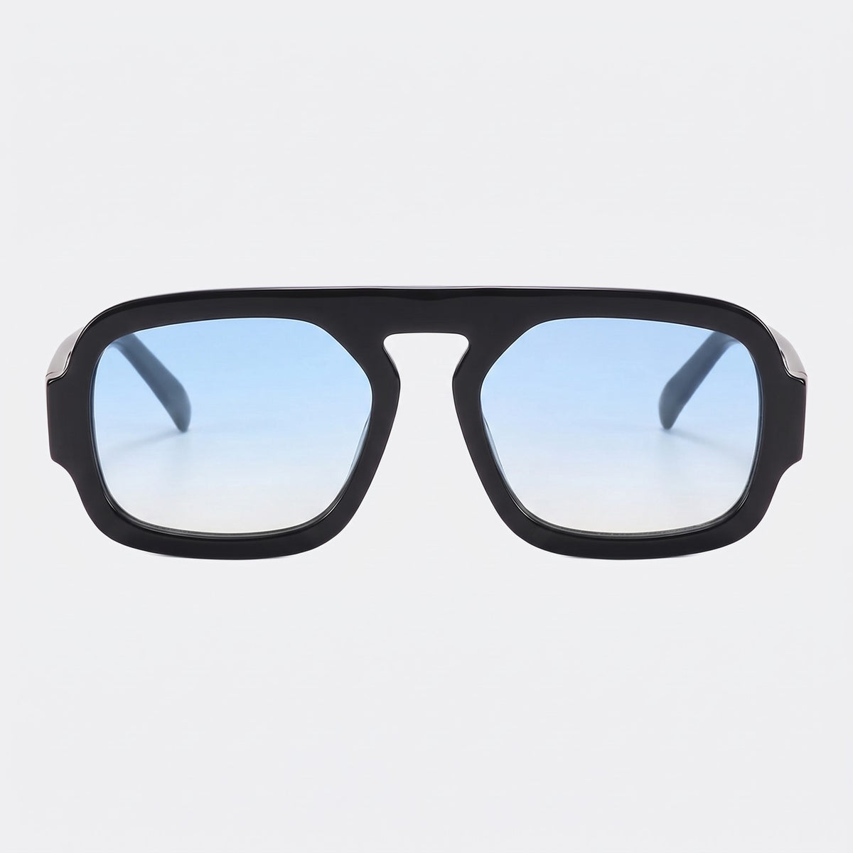 Vortex black square pilot sunglasses with light blue gradient lenses, front view · Velezeco #opt1_7