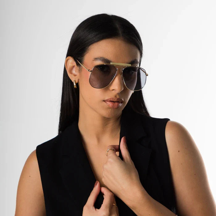 Aviator sunglasses temple and hinge detail — Halcyon — Velezeco