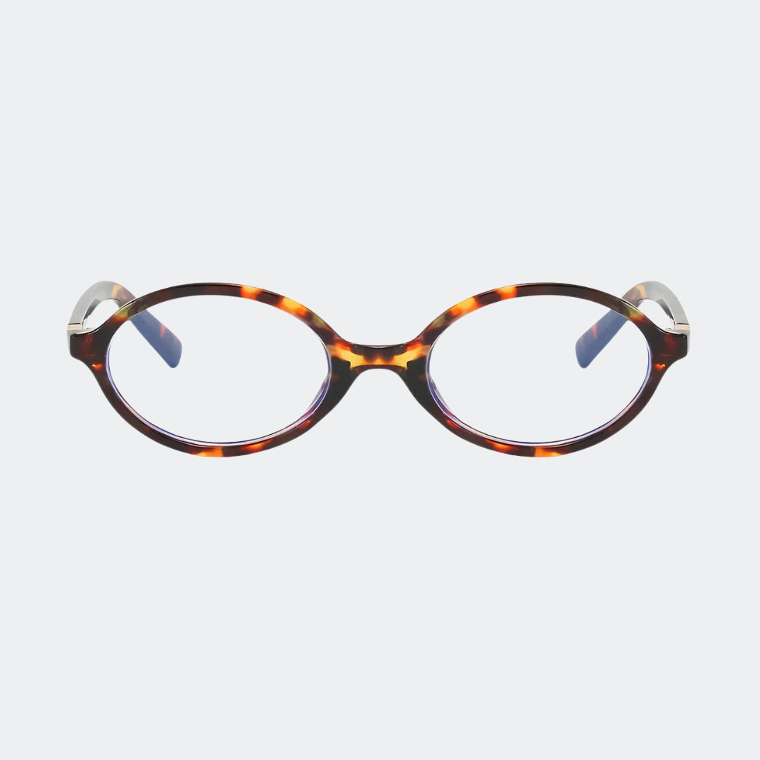 Blue light glasses with black oval frame, front view — Louiz — Velezeco