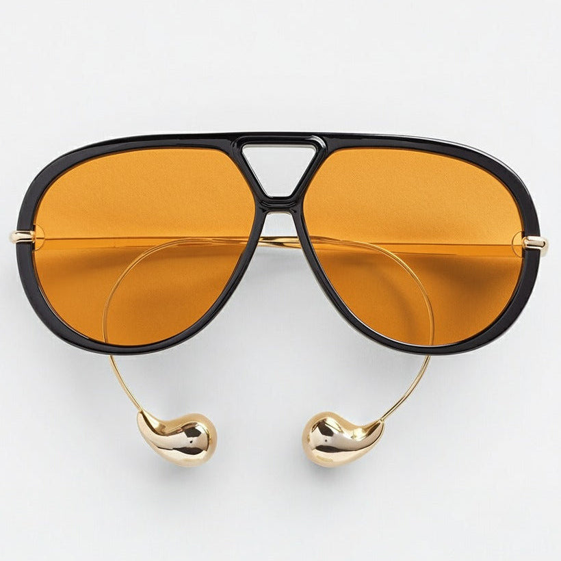 Aviator sunglasses full-frame studio view — The Nimbus — Velezeco — Black/Orange#opt1_3